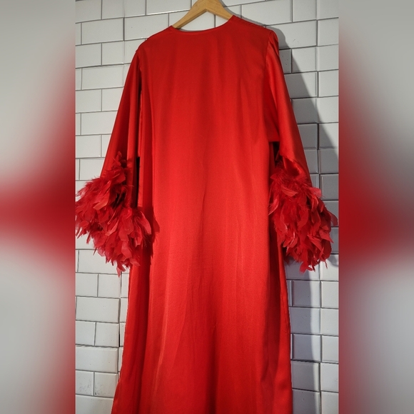 ODETTE BARSA Vintage Ladies Red Maxi Long Lounge Dress Caftan (Kaftan) Loose Fit - Picture 11 of 13